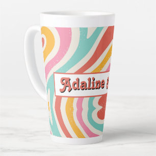Retro Groovy 70s Wavy Colorful Wedding Latte Mug