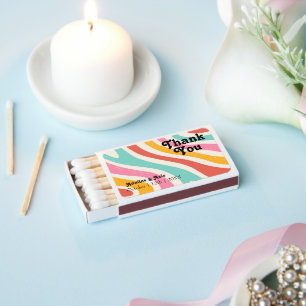 Retro Groovy 70s Wavy Colorful Wedding Matchboxes