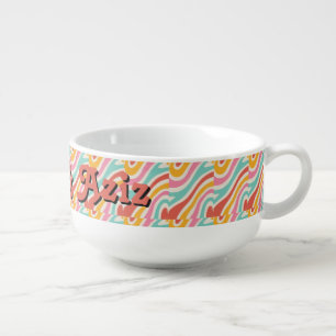 Retro Groovy 70s Wavy Colorful Wedding Soup Mug