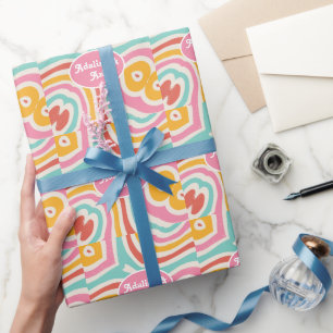 Retro Groovy 70s Wavy Colorful Wedding Wrapping Paper
