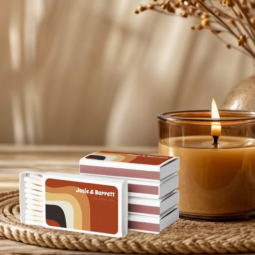 Retro Groovy 70s Wavy Orange Brown Funky Wedding Matchboxes