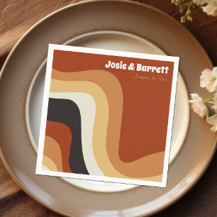 Retro Groovy 70s Wavy Orange Brown Funky Wedding Napkins