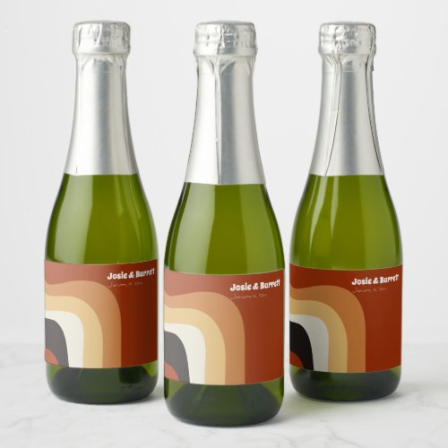 Retro Groovy 70s Wavy Orange Custom Wedding Mini Sparkling Wine Label