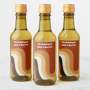 Retro Groovy 70s Wavy Orange Custom Wedding Mini Wine Label