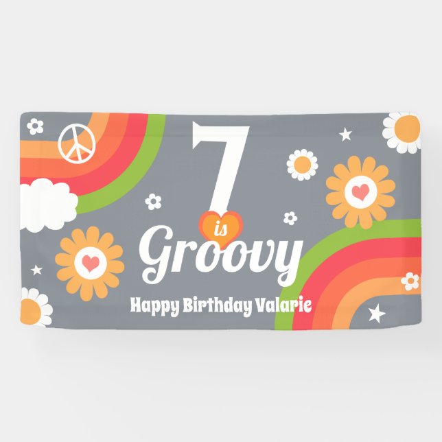 Retro Groovy 7th Birthday  Banner (Horizontal)