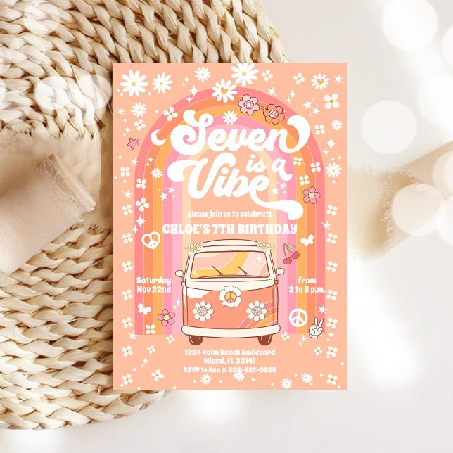 Retro Groovy 7th Birthday Invitation (Creator Uploaded)