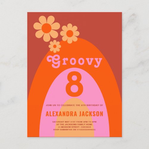 Retro Groovy 8 Girls Birthday Party Invitation Postcard