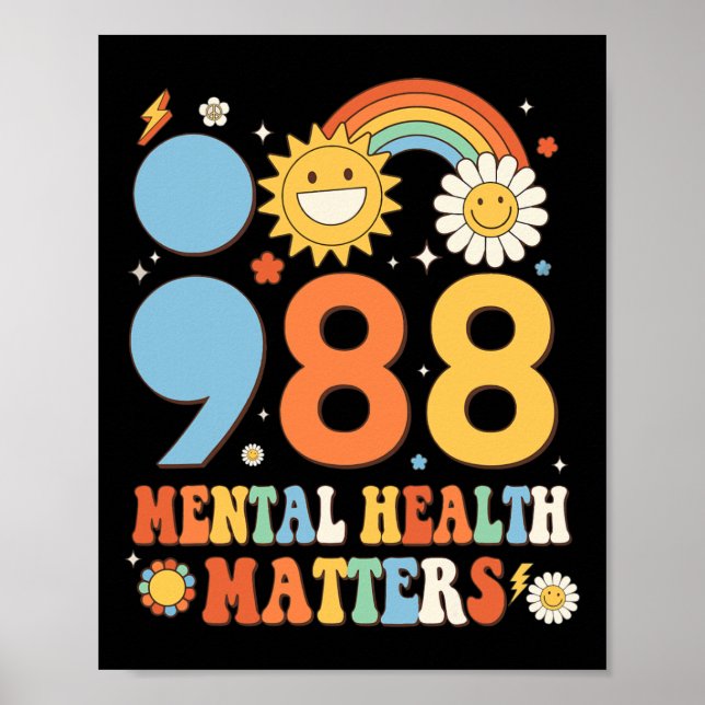 Retro Groovy 988 Mental Health Matters Suicide Pre Poster (Front)