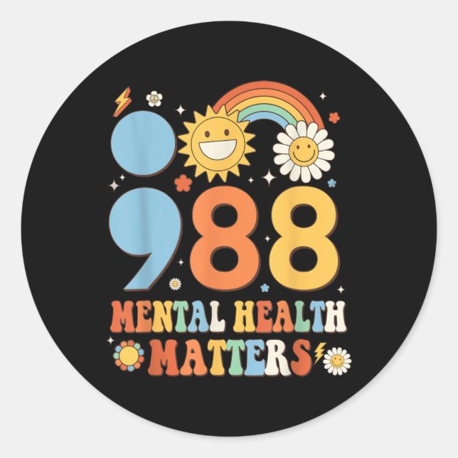 Retro Groovy 988 Mental Health S Suicide Preventio Classic Round Sticker (Front)