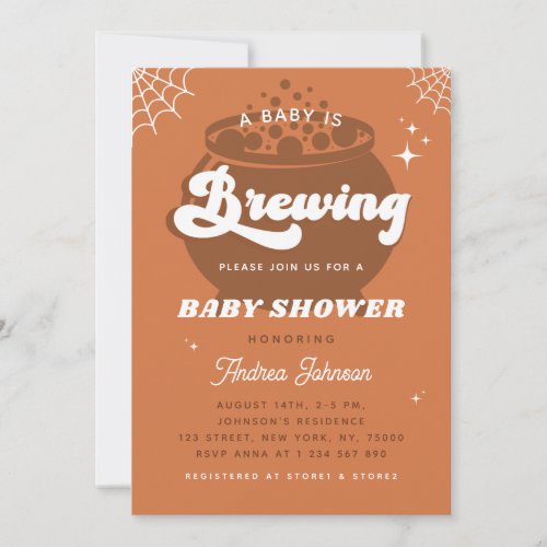 Retro Groovy A Baby Is Brewing Fall Baby Shower Invitation