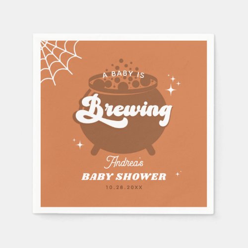 Retro Groovy A Baby Is Brewing Fall Baby Shower   Napkins
