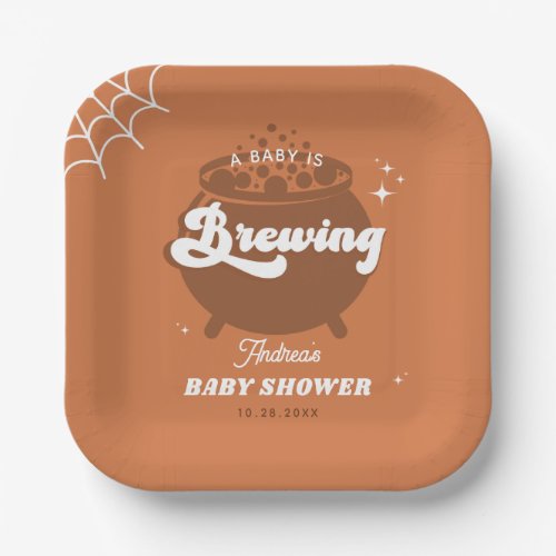 Retro Groovy A Baby Is Brewing Fall Baby Shower  Paper Plates