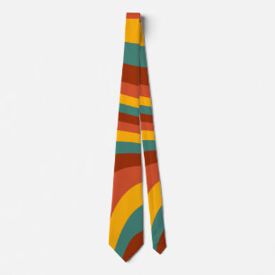 Retro Groovy Abstract Colorful Fall Wave Pattern Neck Tie