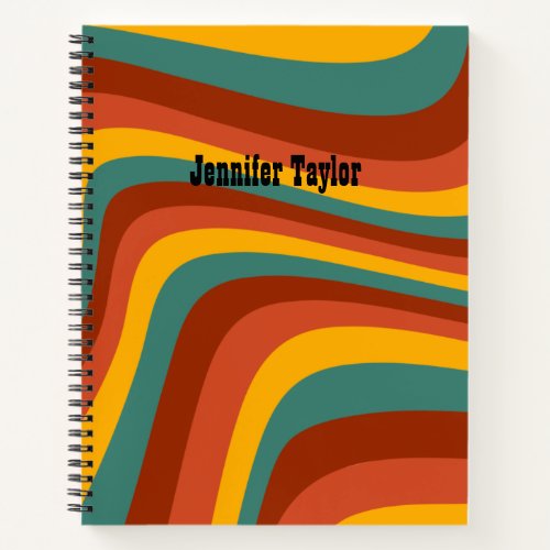 Retro Groovy Abstract Colorful Fall Wave Pattern Notebook
