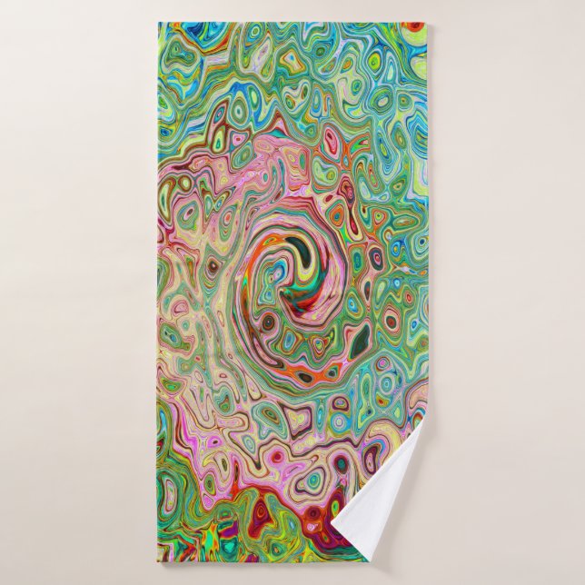 Retro Groovy Abstract Colorful Rainbow Swirl Bath Towel (Bath Towel)