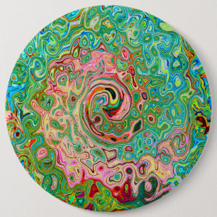 Retro Groovy Abstract Colorful Rainbow Swirl Button