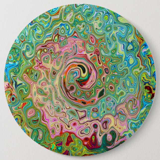Retro Groovy Abstract Colorful Rainbow Swirl Button (Front)
