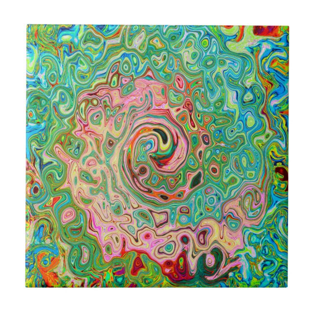 Retro Groovy Abstract Colorful Rainbow Swirl Ceramic Tile (Front)