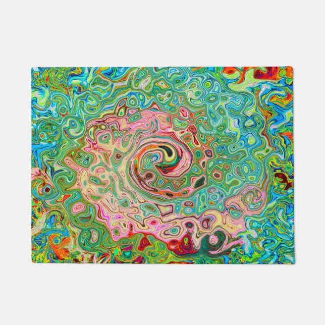 Retro Groovy Abstract Colorful Rainbow Swirl Doormat (Front)
