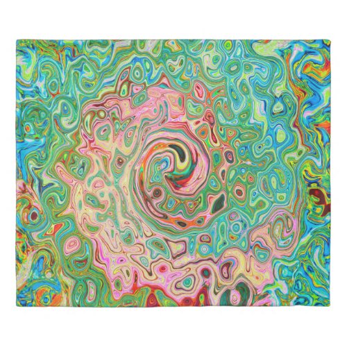 Retro Groovy Abstract Colorful Rainbow Swirl Duvet Cover