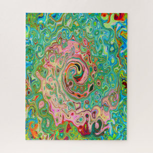 Retro Groovy Abstract Colorful Rainbow Swirl Jigsaw Puzzle
