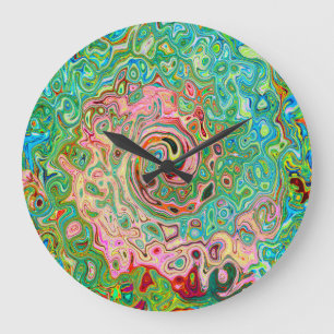 Retro Groovy Abstract Colorful Rainbow Swirl Large Clock