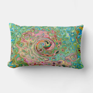 Retro Groovy Abstract Colorful Rainbow Swirl Lumbar Pillow