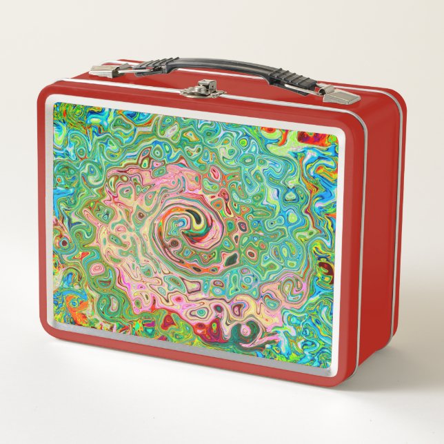 Retro Groovy Abstract Colorful Rainbow Swirl Metal Lunch Box (Front)