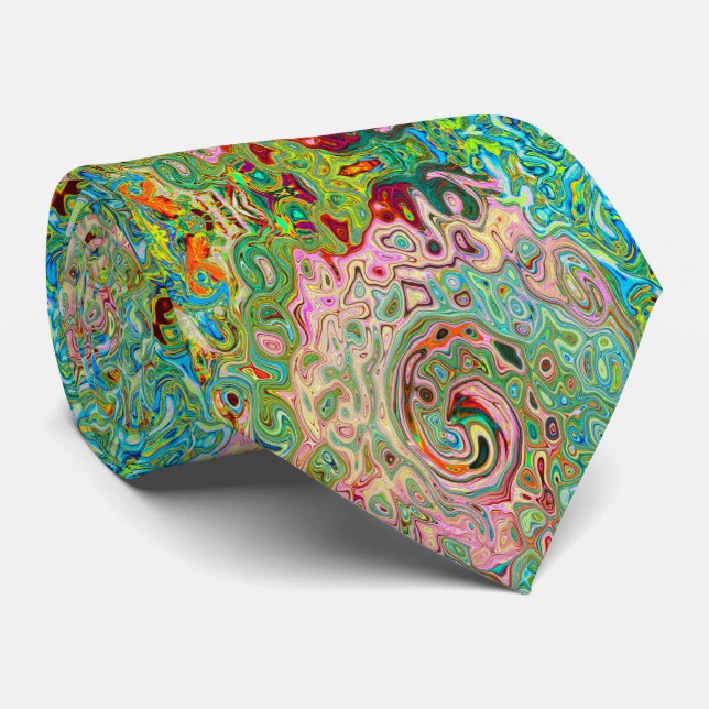 Retro Groovy Abstract Colorful Rainbow Swirl Neck Tie (Rolled)
