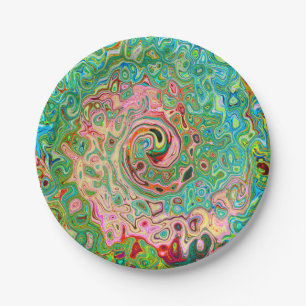 Retro Groovy Abstract Colorful Rainbow Swirl Paper Plates