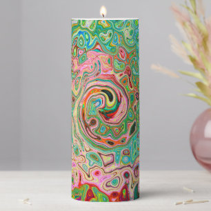 Retro Groovy Abstract Colorful Rainbow Swirl Pillar Candle