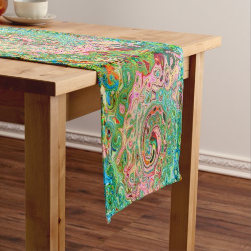 Retro Groovy Abstract Colorful Rainbow Swirl Short Table Runner