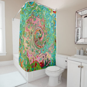 Retro Groovy Abstract Colorful Rainbow Swirl Shower Curtain