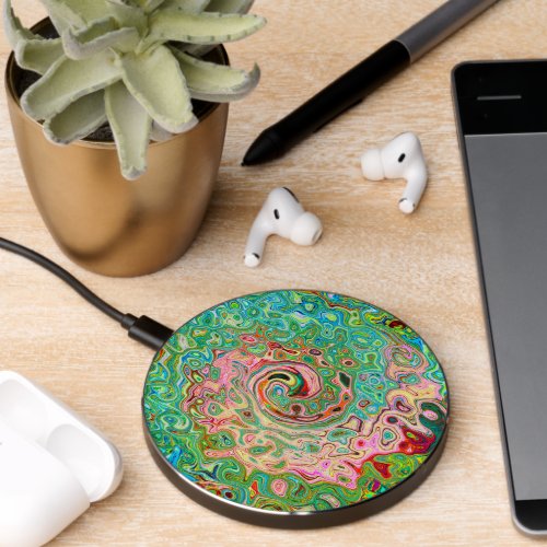 Retro Groovy Abstract Colorful Rainbow Swirl Wireless Charger