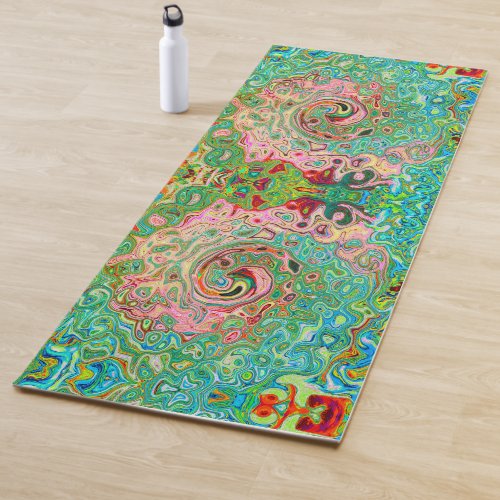 Retro Groovy Abstract Colorful Rainbow Swirl Yoga Mat