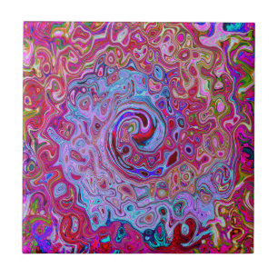 Retro Groovy Abstract Lavender and Magenta Swirl Ceramic Tile