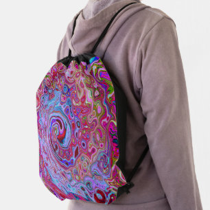 Retro Groovy Abstract Lavender and Magenta Swirl Drawstring Bag