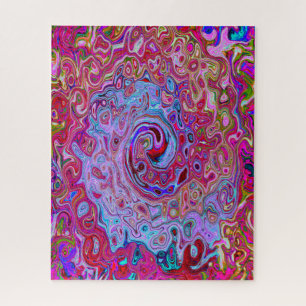 Retro Groovy Abstract Lavender and Magenta Swirl Jigsaw Puzzle