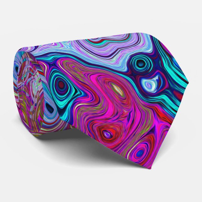 Retro Groovy Abstract Lavender and Magenta Swirl Neck Tie (Rolled)