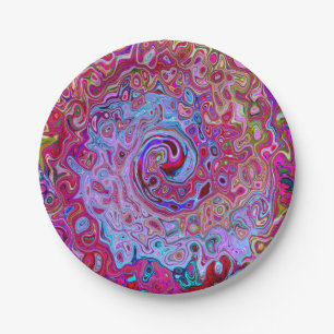 Retro Groovy Abstract Lavender and Magenta Swirl Paper Plates