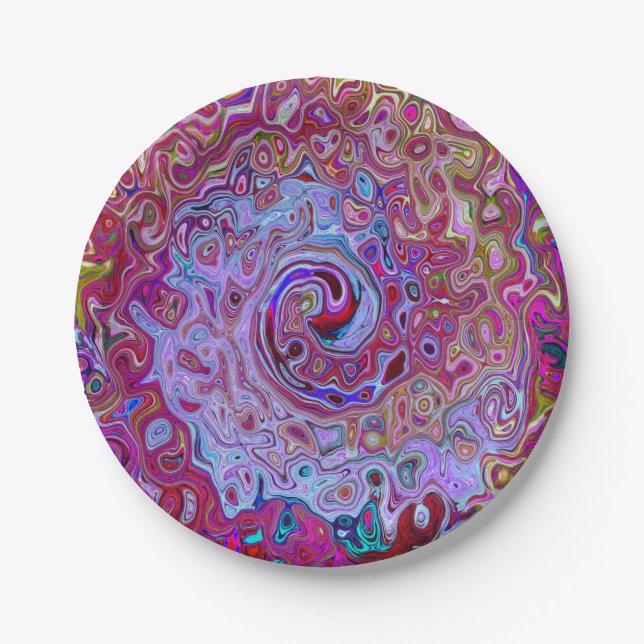 Retro Groovy Abstract Lavender and Magenta Swirl Paper Plates (Front)