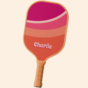 Retro Groovy Abstract Pink Orange Personalized Pickleball Paddle