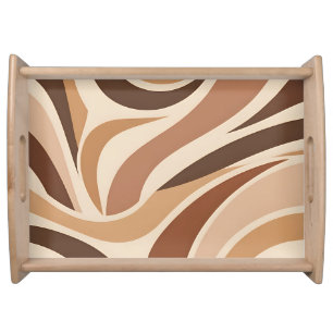 Retro Groovy Abstract Swirls Neutral Earth Tones Serving Tray