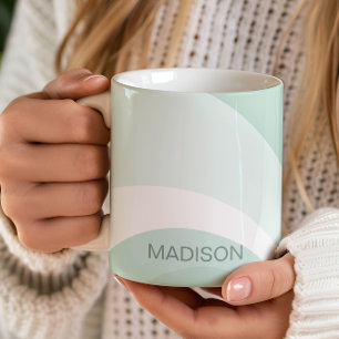 Retro Groovy Abstract Teal Green Cream Custom Name Coffee Mug