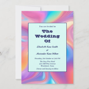 Retro groovy abstract waves wedding invitation