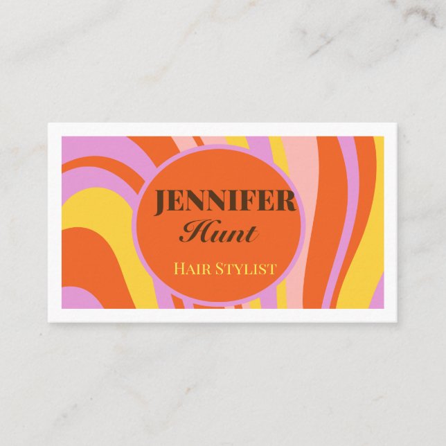 Retro Groovy Abstract Wavy QR code Social Media  Business Card (Front)