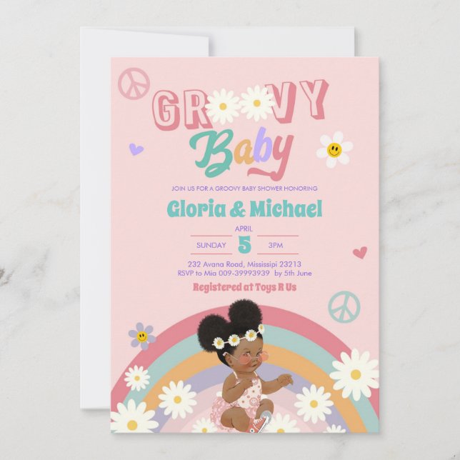 Retro Groovy Afro Girl Baby Shower Invitation (Front)