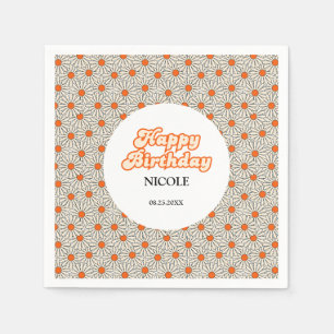 Retro Groovy Arch Bright Orange Daisy Birthday Napkins