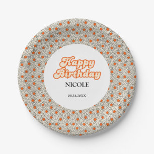 Retro Groovy Arch Bright Orange Daisy Birthday Paper Plates