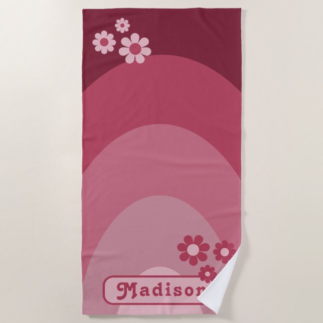 Retro Groovy Arch Daisy Personalized Beach Towel (Front)